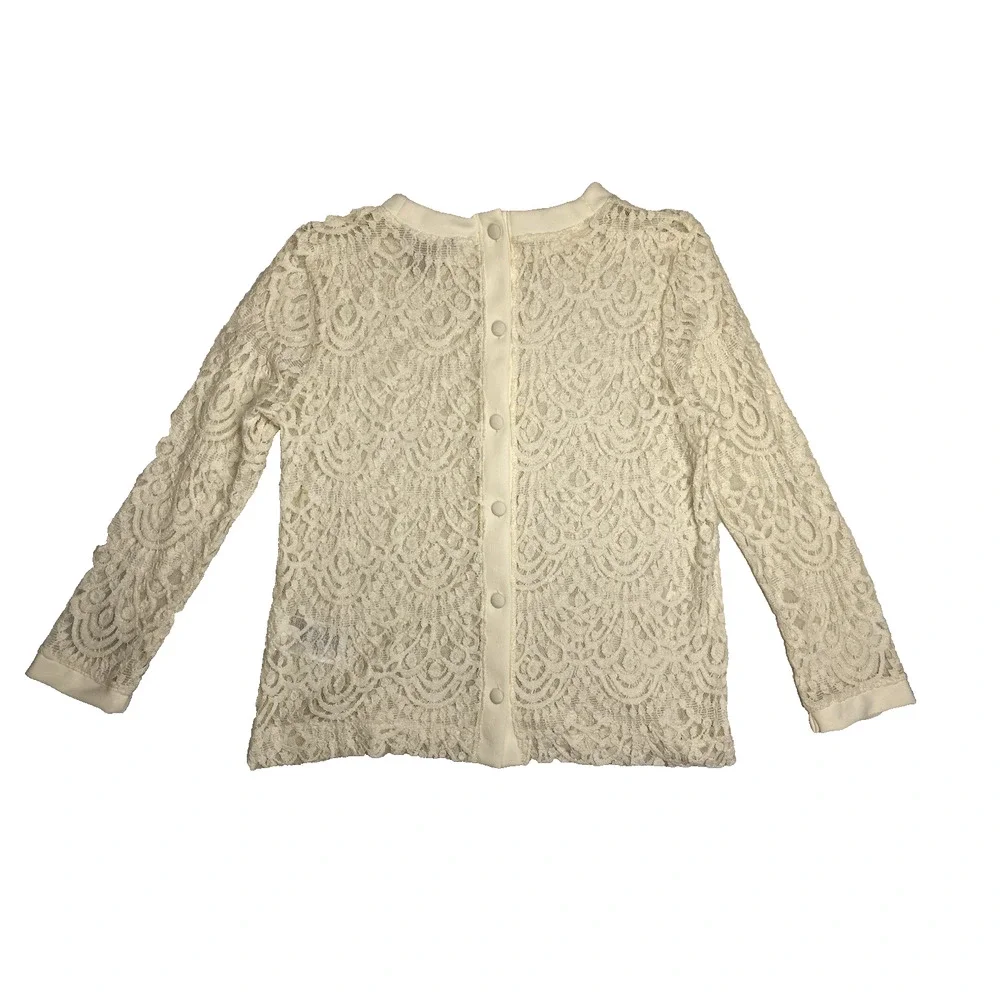 Banana Republic Shirt Womens Medium Ivory Lace Button Back Long Sleeve Sheer Top